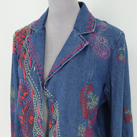 Coldwater Creek Jacket Womens Small Blue Embroidered Cotton Denim Jean Snaps - Picture 8 of 16